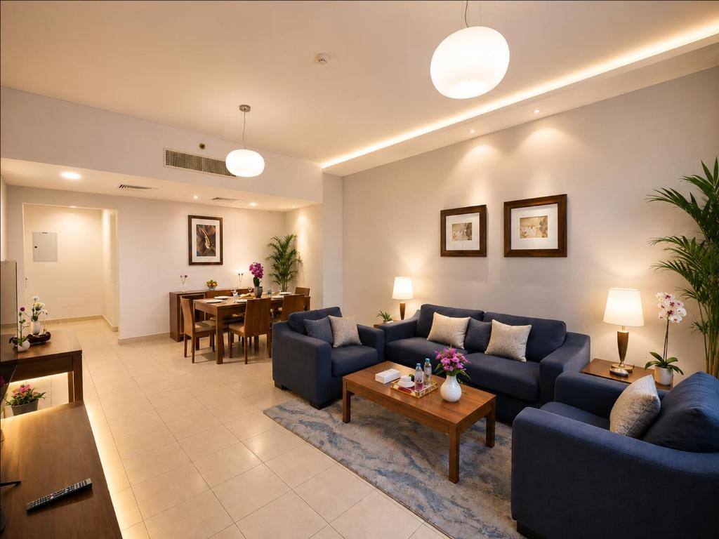 Spacious living and dining area inside a Tulip Hotel Apartments apartment